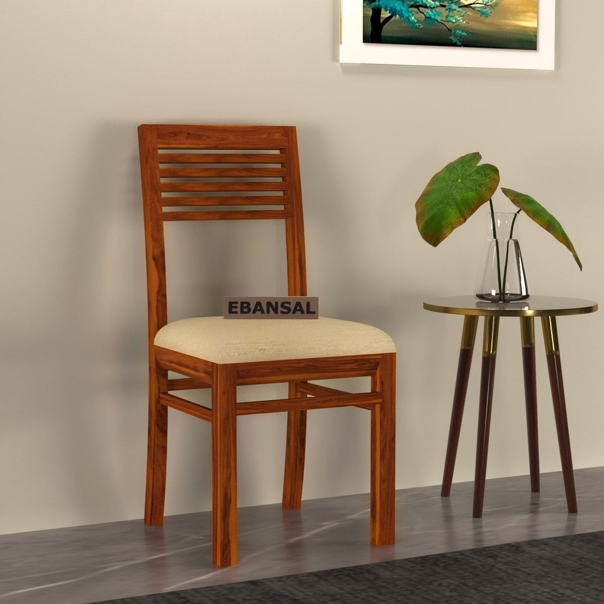 Dumdum Solid Sheesham Wood Chair With Cushion (Natural Finish)