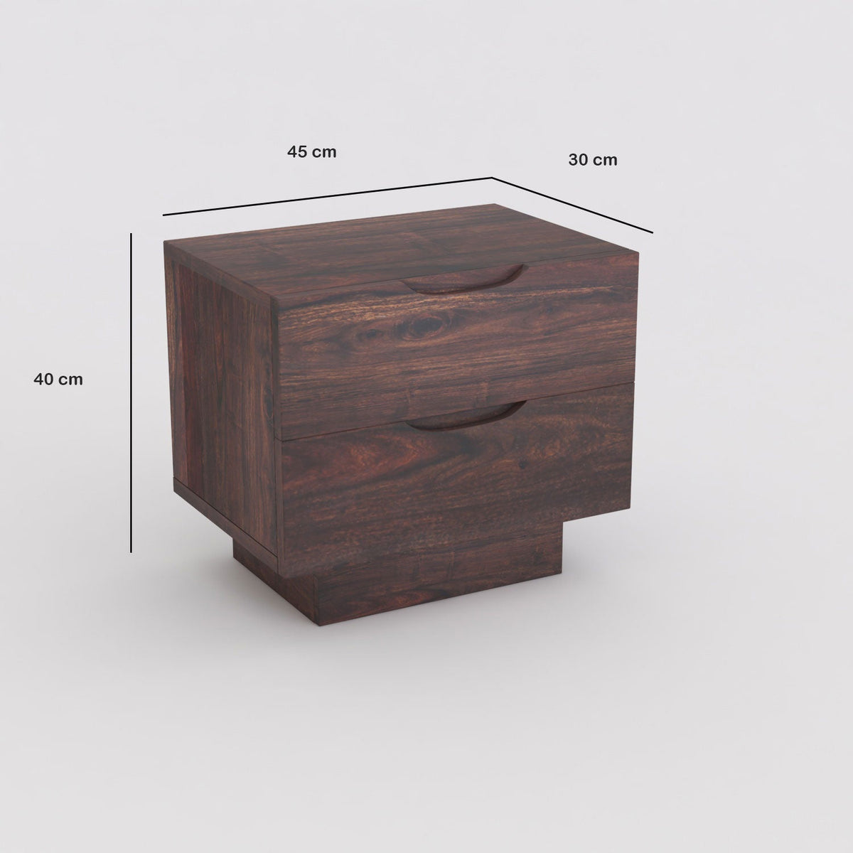 Maria Solid Sheesham Wood Bedside Table With Two Drawers (Walnut Finish)