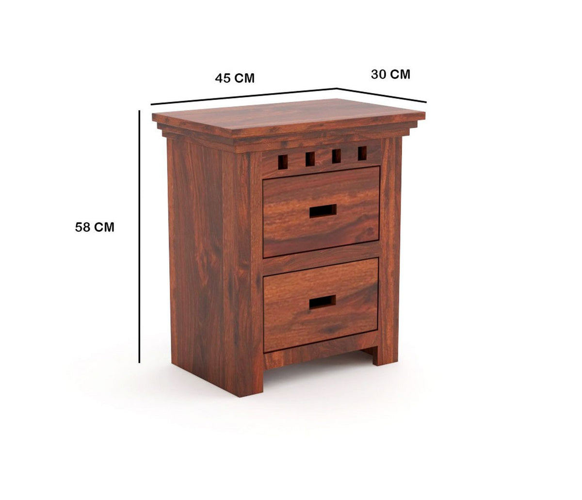 Amer Solid Sheesham Wood Bedside Table With 2 Drawers (Natural Finish)