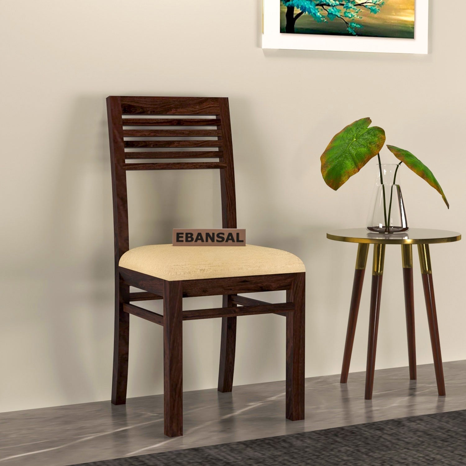 Dumdum Solid Sheesham Wood Chair With Cushion (Walnut Finish)