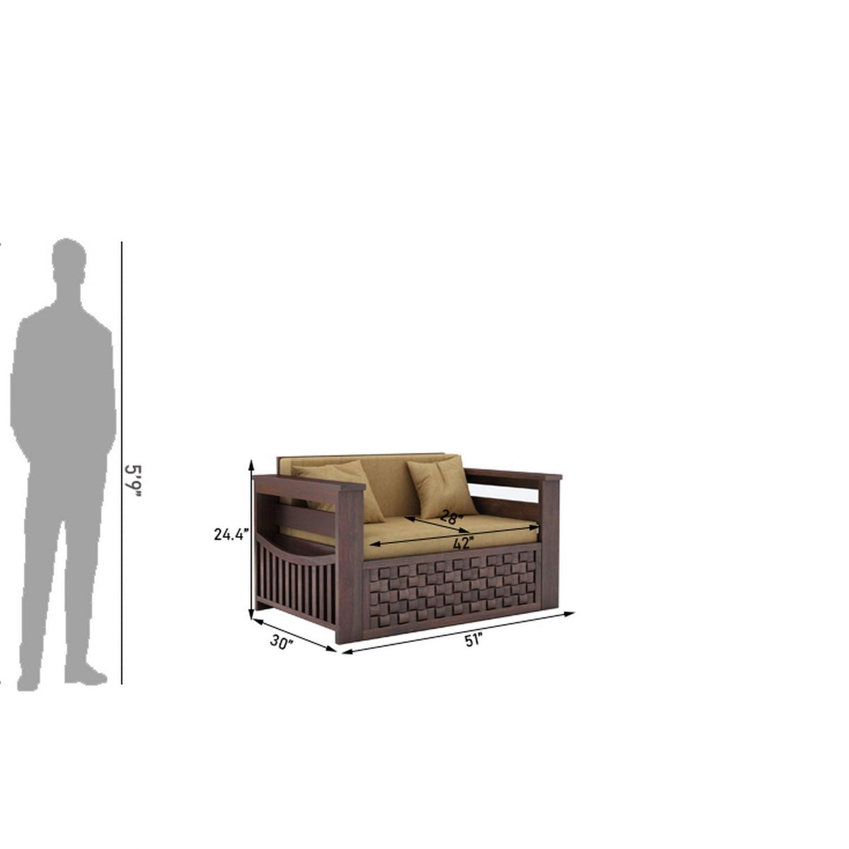 Olivia Solid Sheesham Wood 2 Seater Sofa Cum Bed (Walnut Finish)