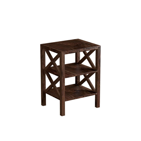 Prio Solid Sheesham Wood Side End Table (Walnut Finish)