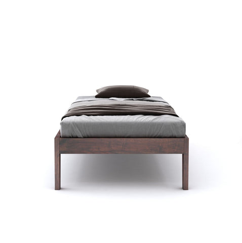 Minimal Solid Sheesham Wood Single Bed Without Storage (Walnut Finish)