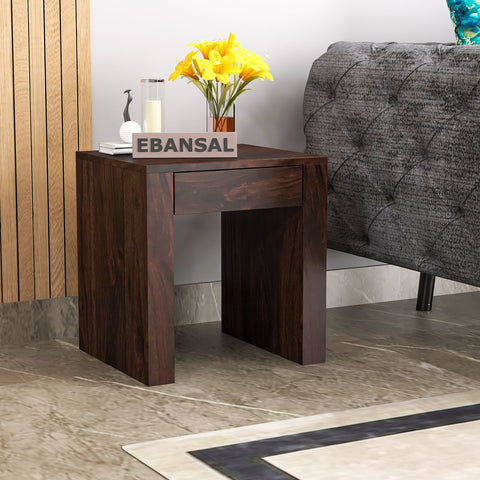 Livinn Solid Sheesham Wood Side End Table (Walnut Finish)