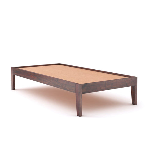 Minimal Solid Sheesham Wood Single Bed Without Storage (Walnut Finish)