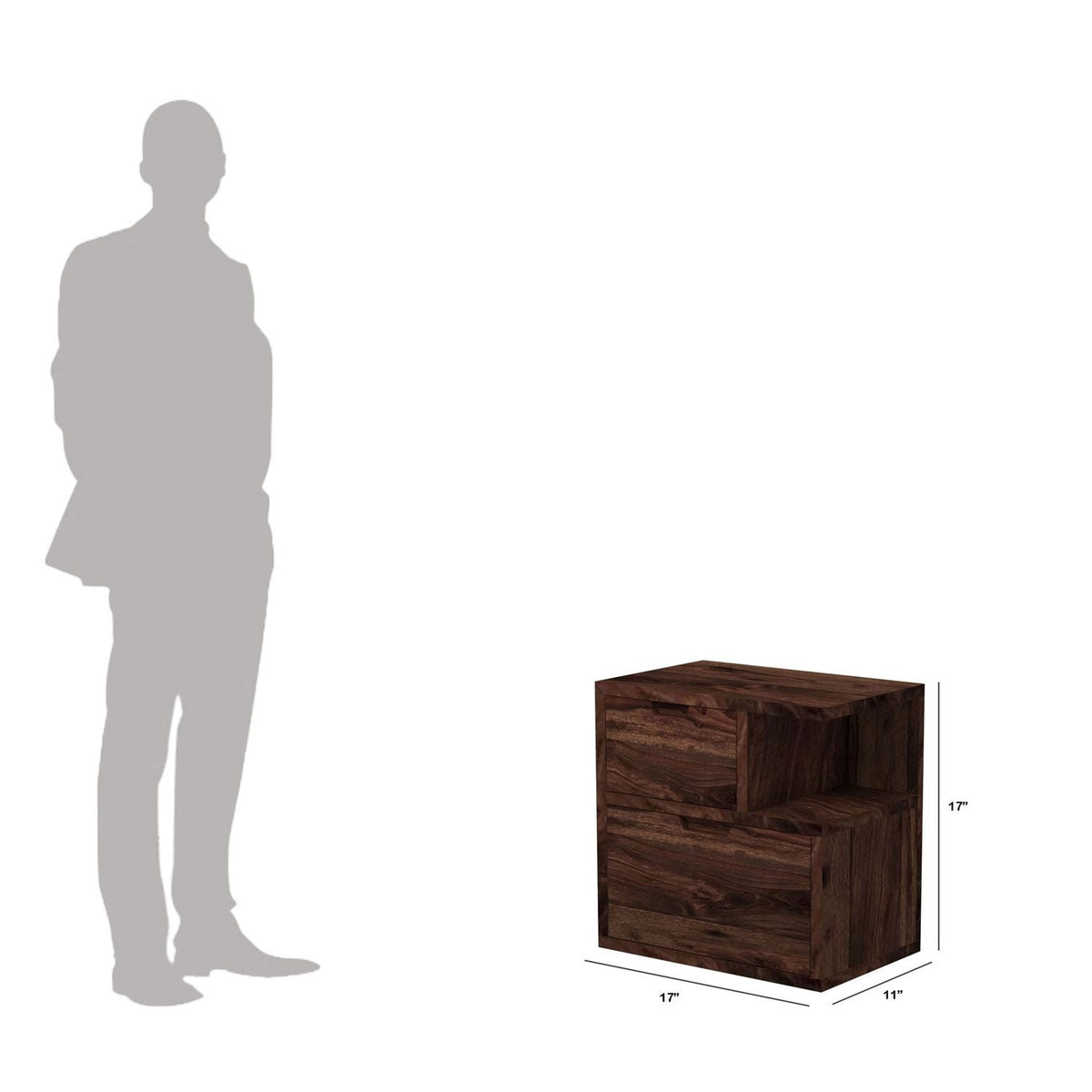 Dumdum Solid Sheesham Wood Bedside Table With Drawers (Walnut Finish)