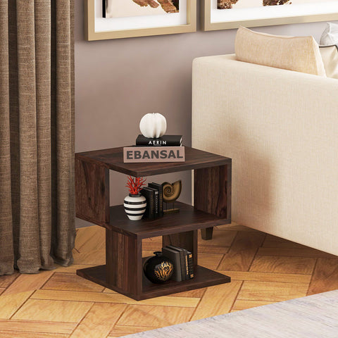 Revista Solid Sheesham Wood Side End Table (Walnut Finish)