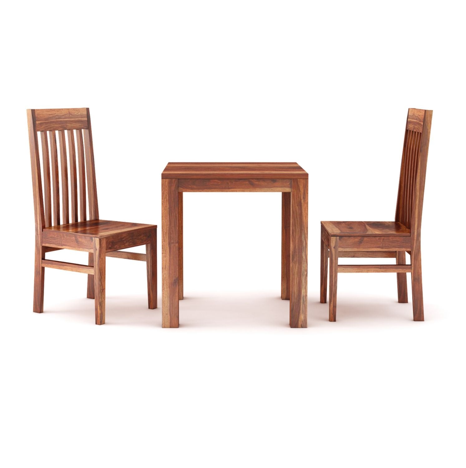Minimal Solid Sheesham Wood Two Seater Dining Set (Plan Chairs, Natural Finish)