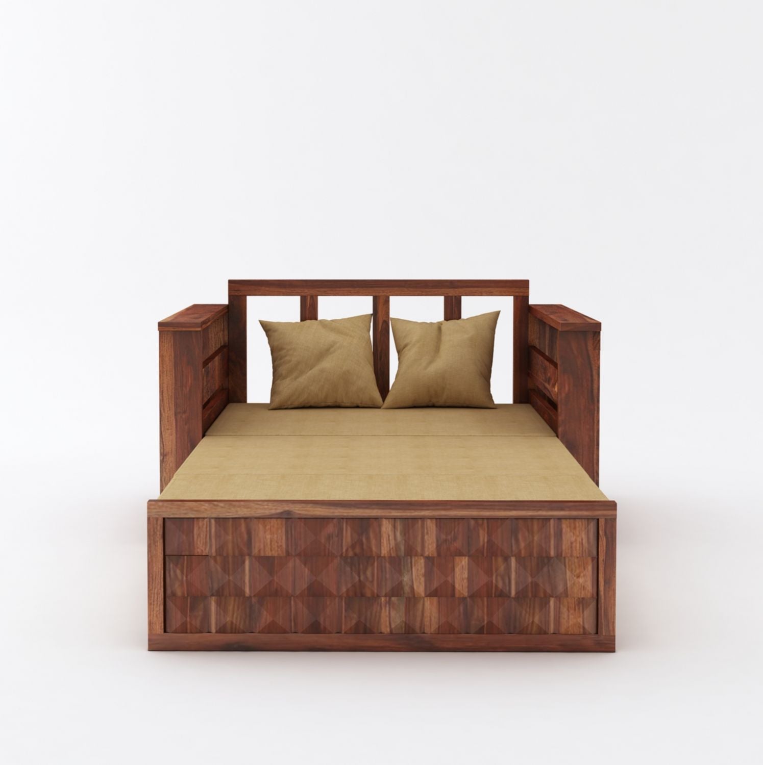 Sofia Solid Sheesham Wood 2 Seater Sofa Cum Bed (Natural Finish)