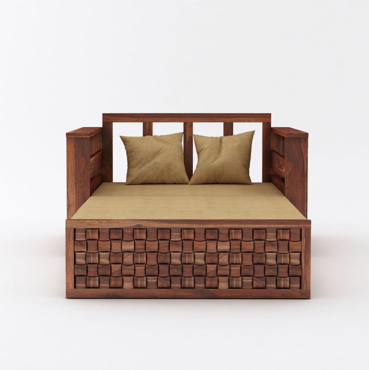Olivia Solid Sheesham Wood 2 Seater Sofa Cum Bed (Natural Finish)