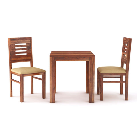 Due Solid Sheesham Wood Two Seater Dining Set (Cushioned Chairs, Natural Finish)