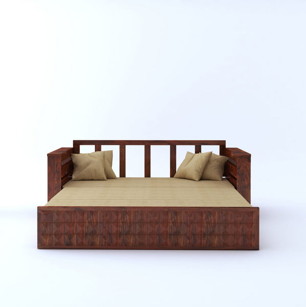 Sofia Solid Sheesham Wood 3 Seater Sofa Cum Bed (Natural Finish)