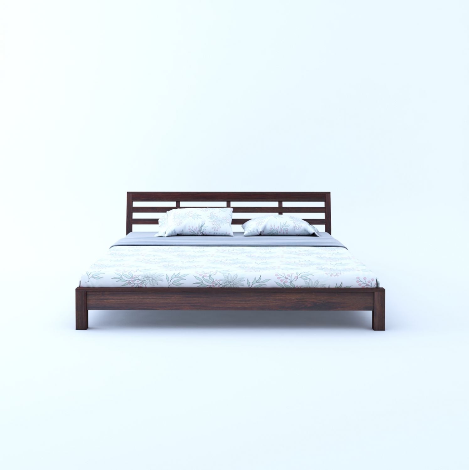 Essen Solid Sheesham Wood Bed Without Storage (Queen Size, Walnut Finish)