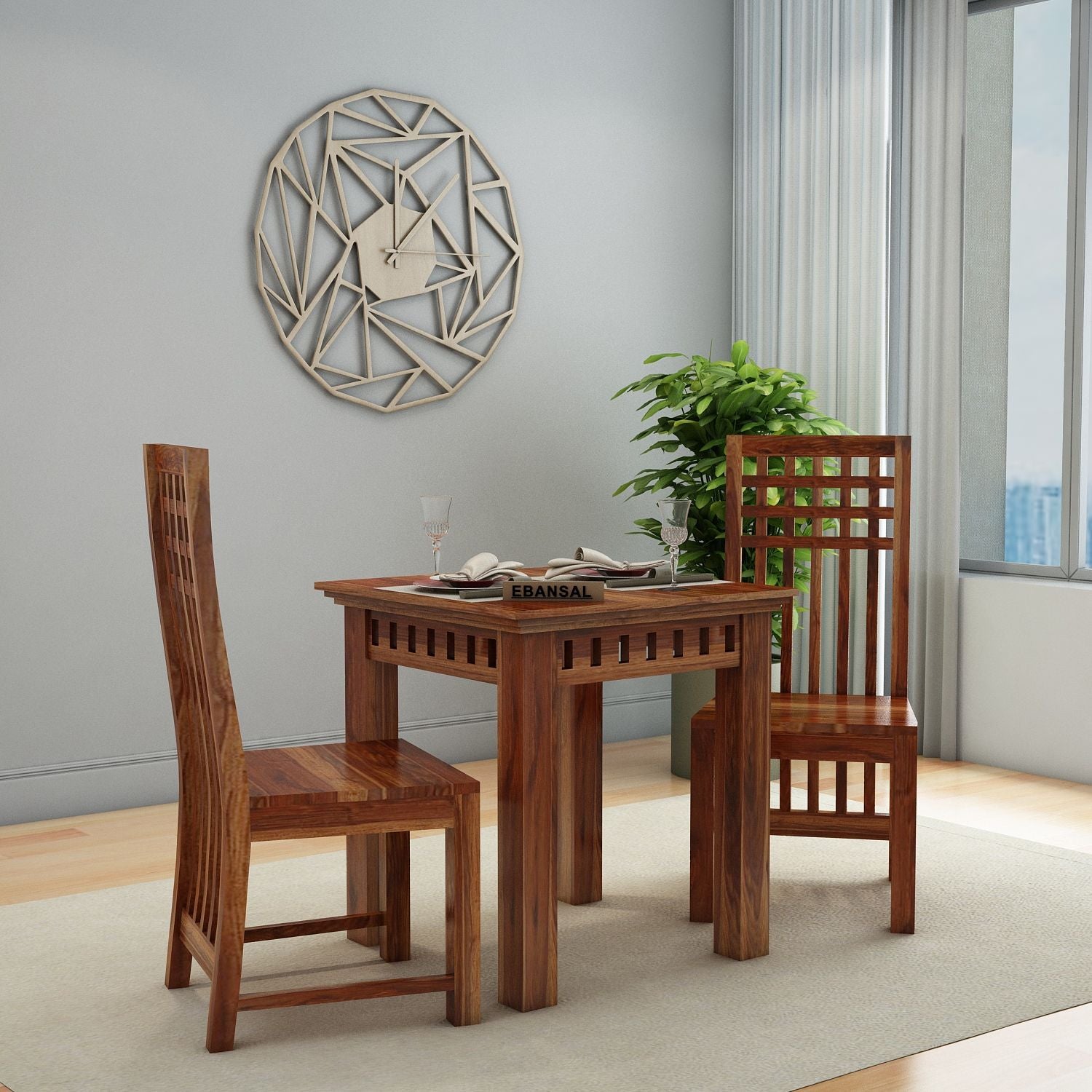 Amer Solid Sheesham Wood 2 Seater Dining Set (Without Cushion, Natural Finish)