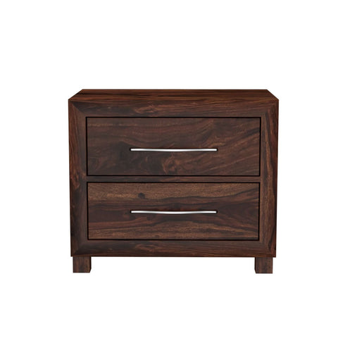 Denzaderb Solid Sheesham Wood Bedside Table With Drawers (Walnut Finish)