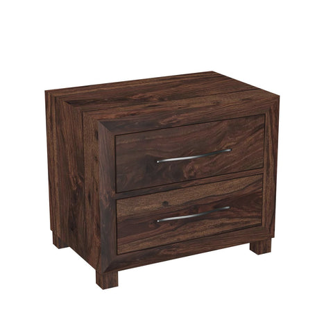 Denzaderb Solid Sheesham Wood Bedside Table With Drawers (Walnut Finish)