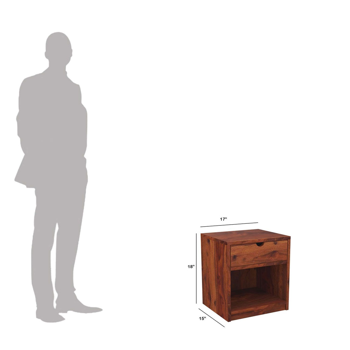 Maria Solid Sheesham Wood Bedside Table (Natural Finish)