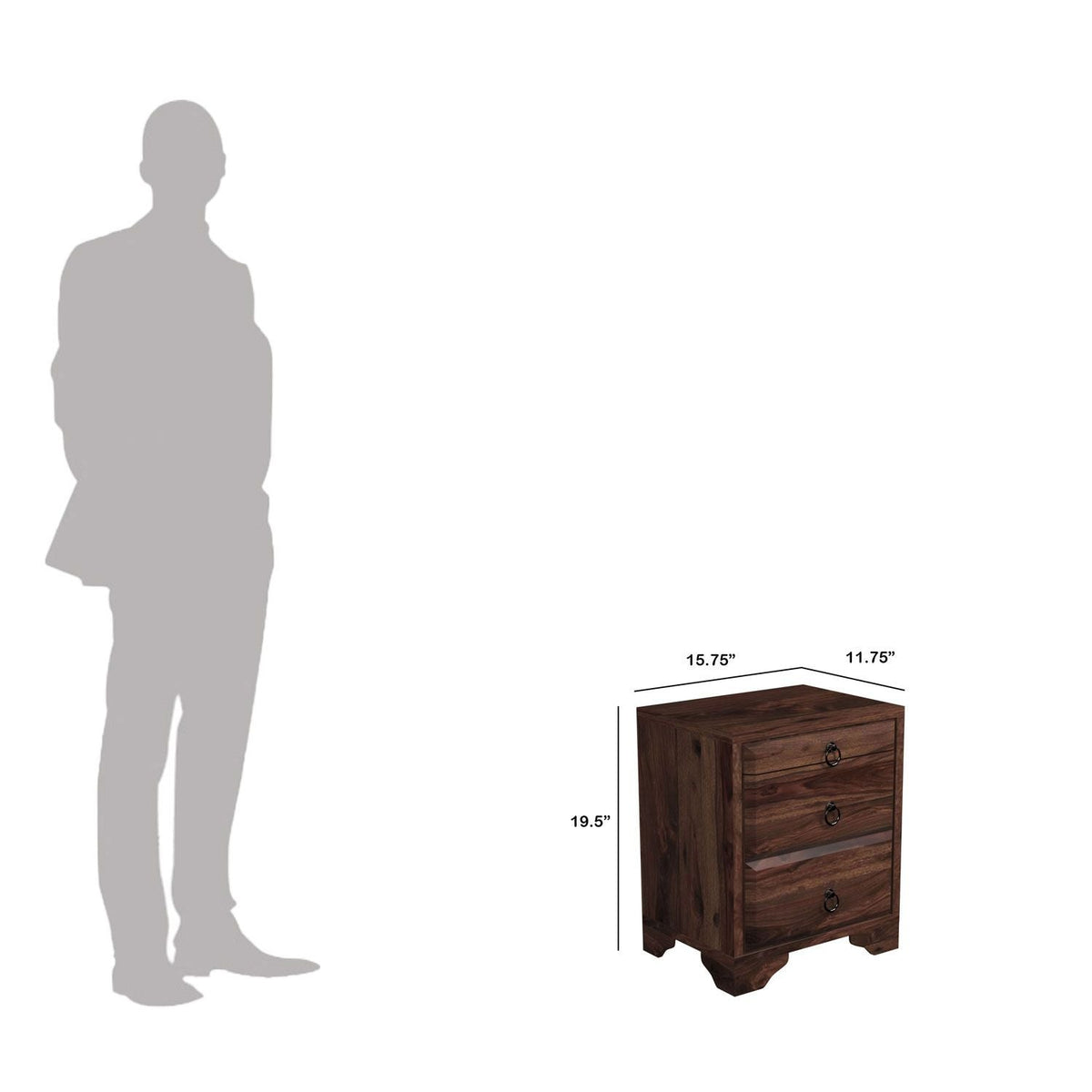 Ajmer Solid Sheesham Wood Bedside Table (Walnut Finish)