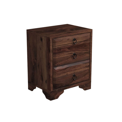 Ajmer Solid Sheesham Wood Bedside Table (Walnut Finish)