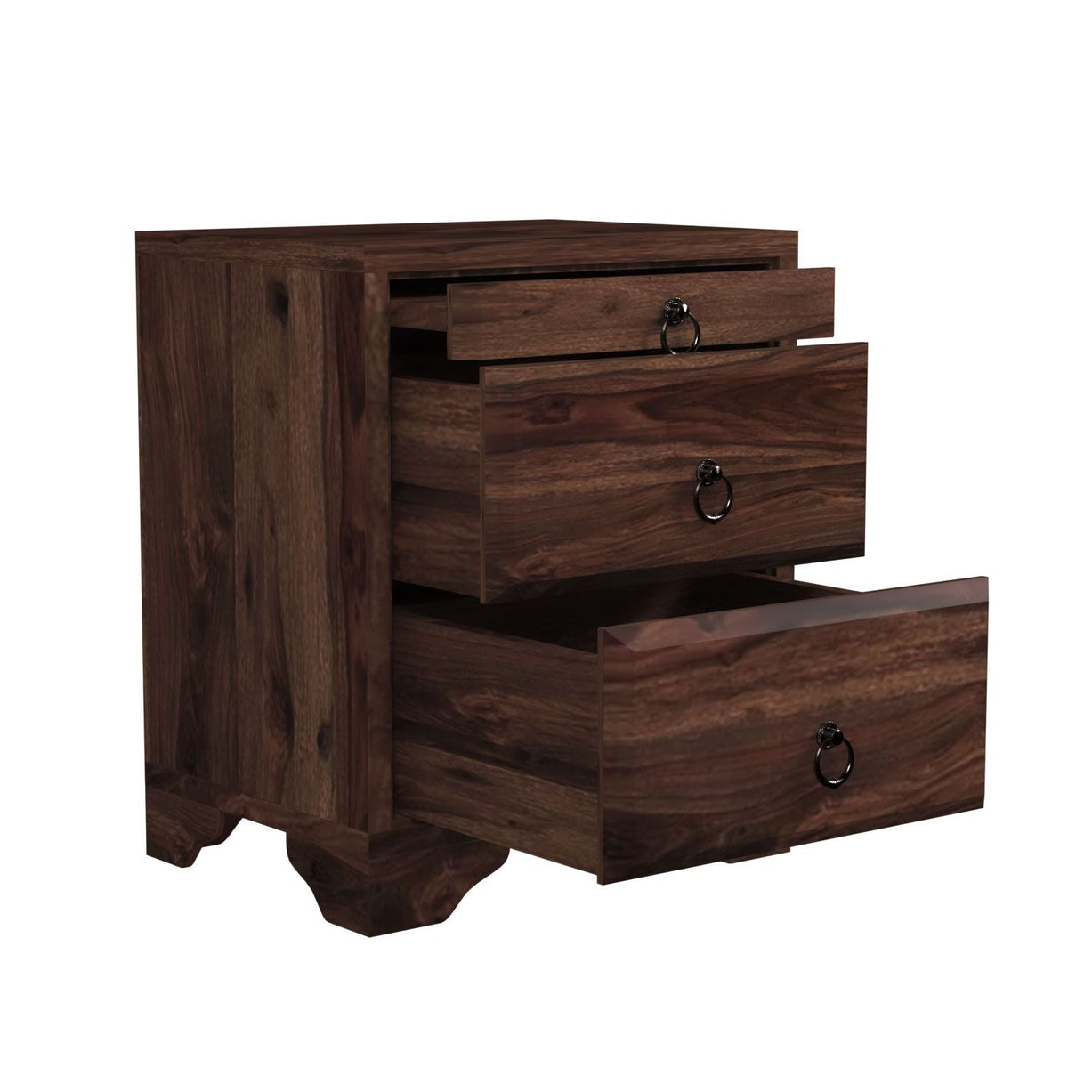 Ajmer Solid Sheesham Wood Bedside Table (Walnut Finish)