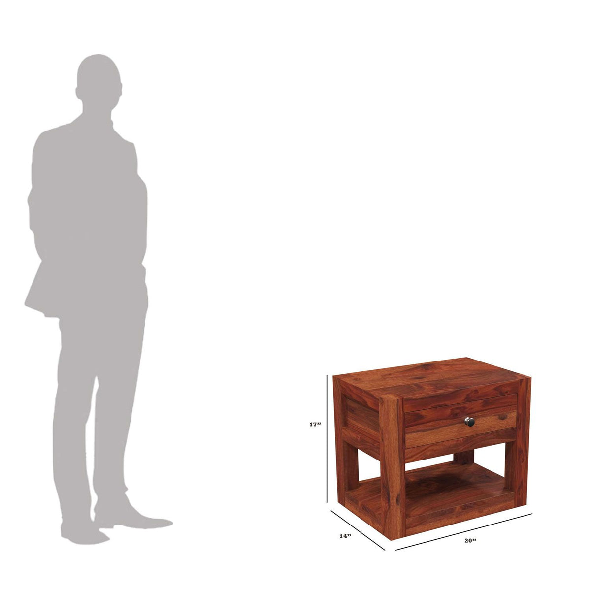 Rubikk Solid Sheesham Wood Bedside Table (Natural Finish)