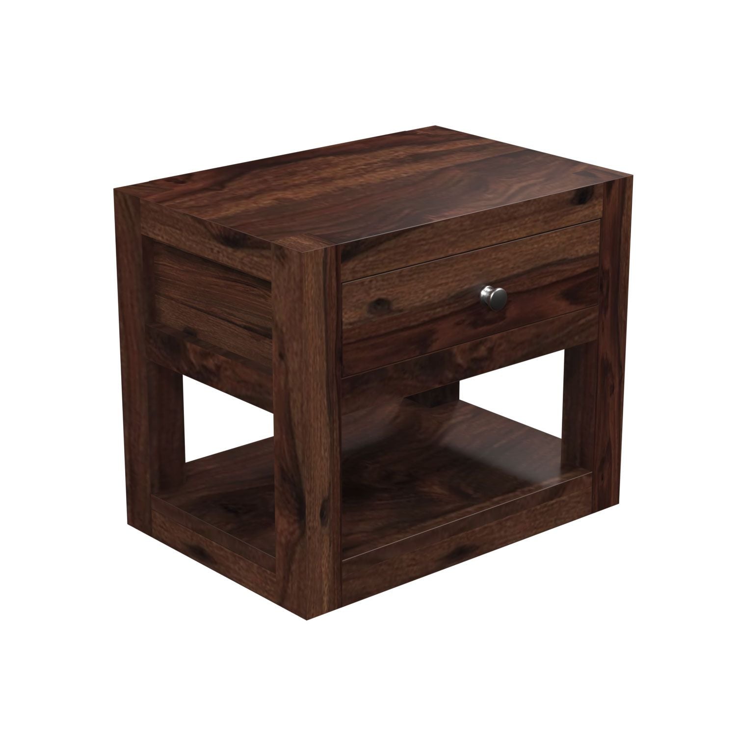 Rubikk Solid Sheesham Wood Bedside Table (Walnut Finish)