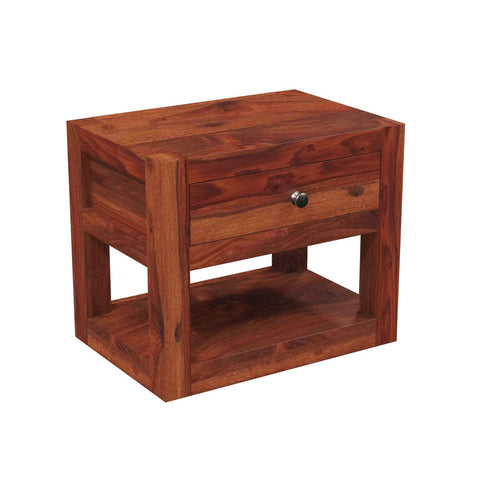 Rubikk Solid Sheesham Wood Bedside Table (Natural Finish)