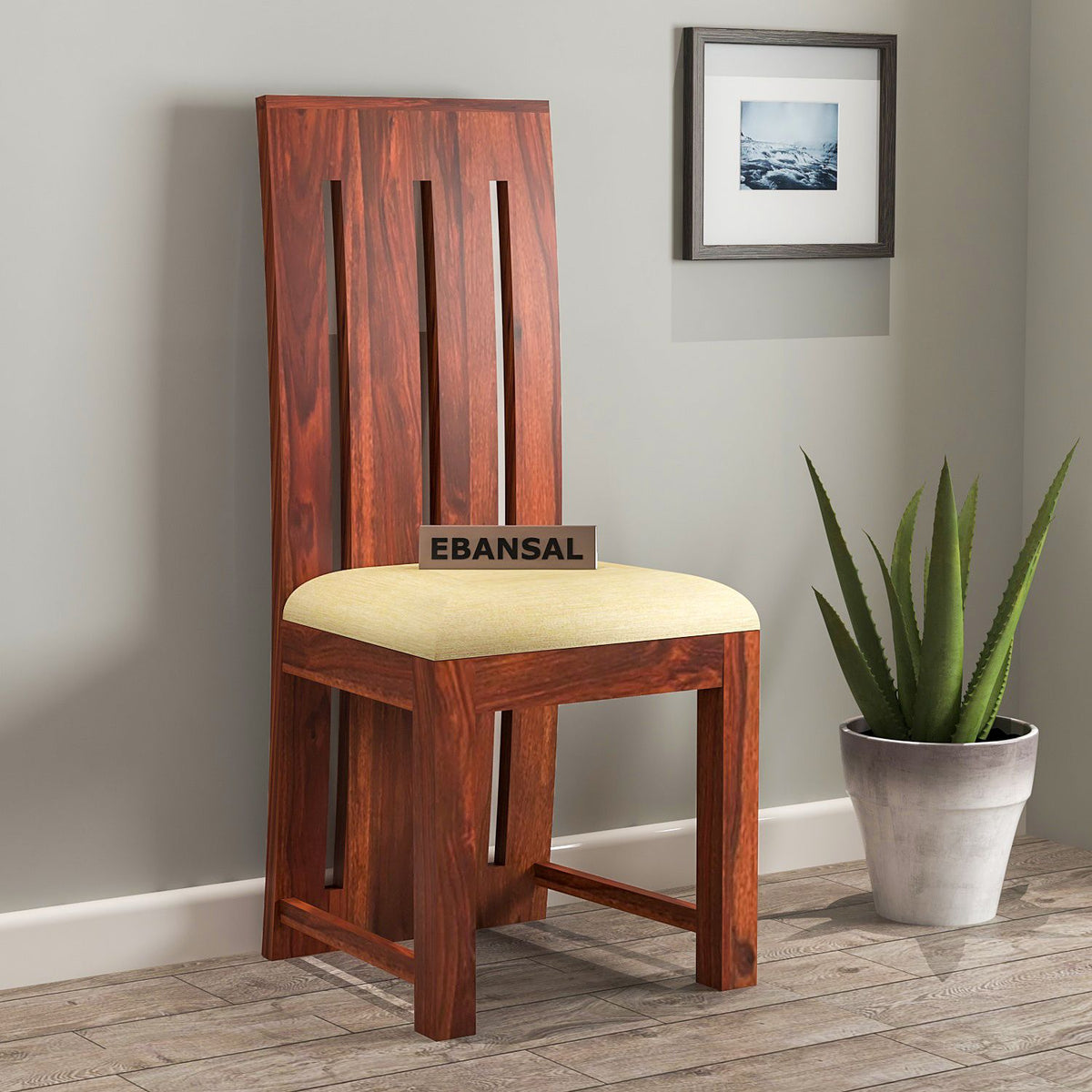Woodora Solid Sheesham Wood Chair With Cushion (Natural Finish)