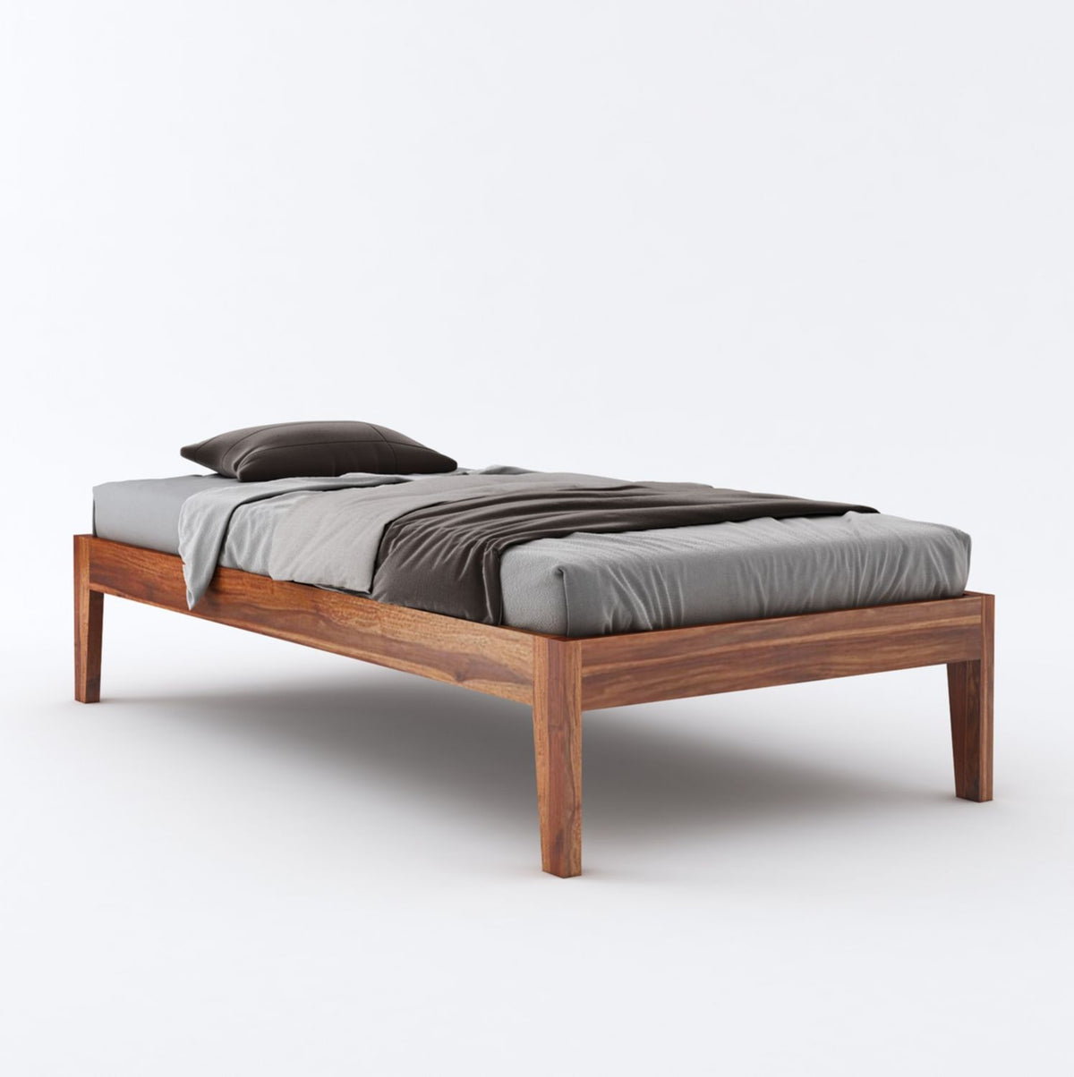 Minimal Solid Sheesham Wood Single Bed Without Storage (Natural Finish)