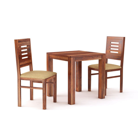 Due Solid Sheesham Wood Two Seater Dining Set (Cushioned Chairs, Natural Finish)