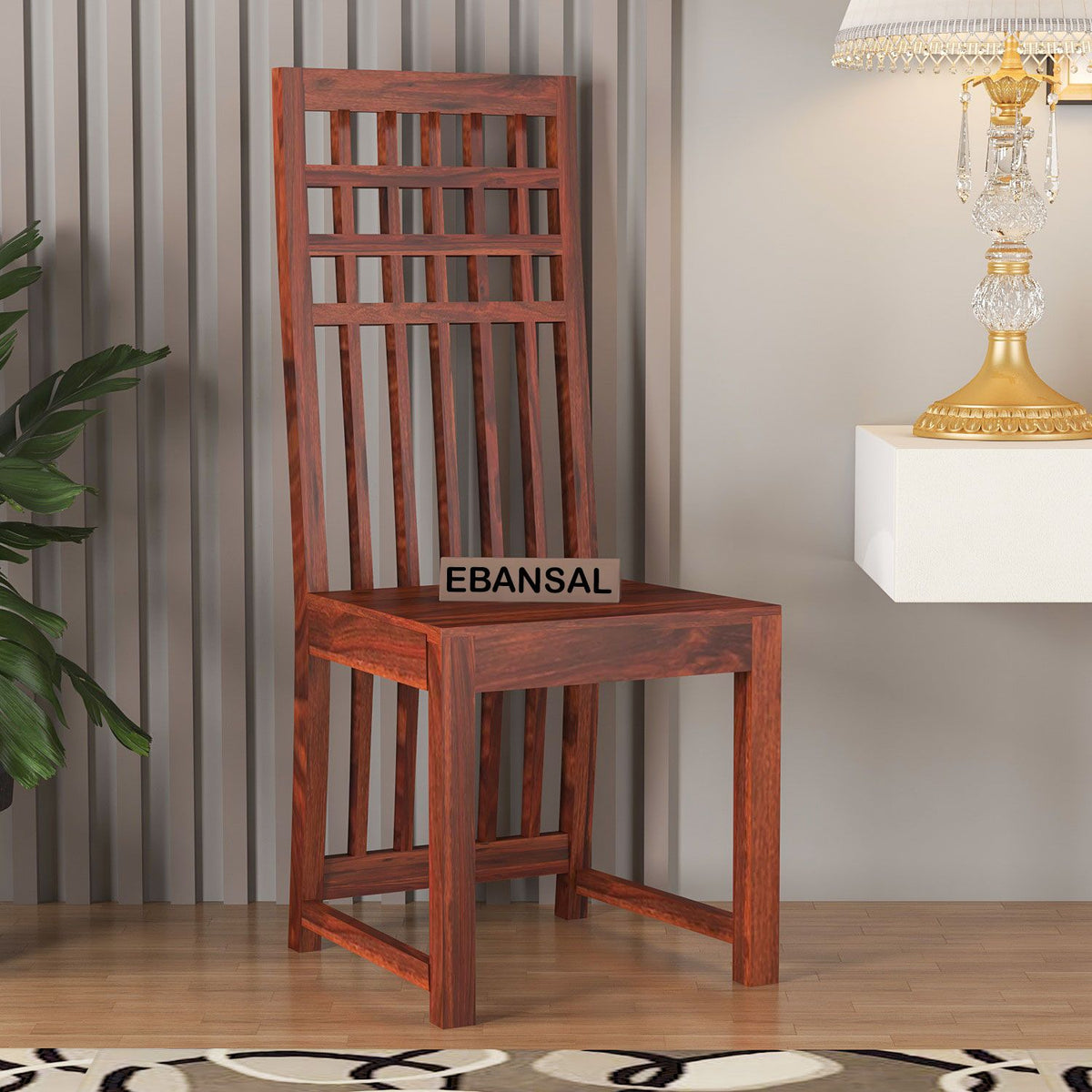 Amer Solid Sheesham Wood High Back Chair (Natural Finish)