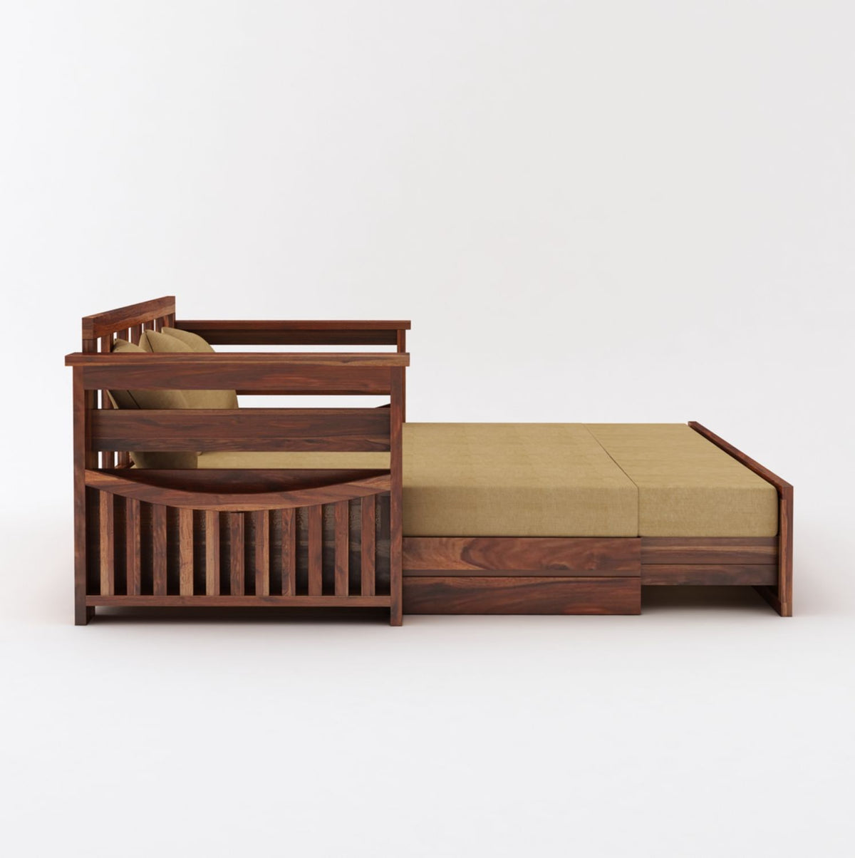 Olivia Solid Sheesham Wood 3 Seater Sofa Cum Bed (Natural Finish)