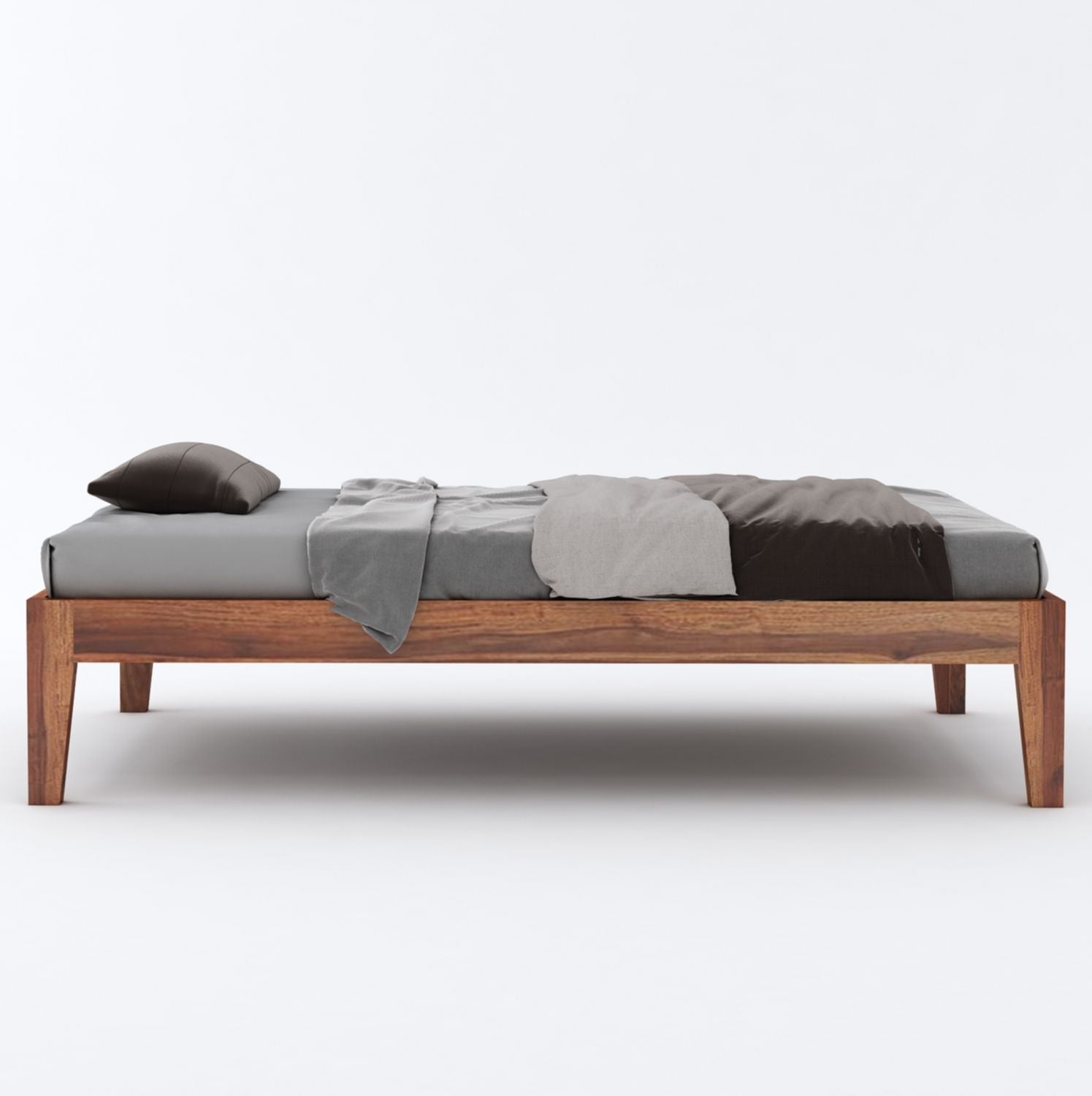 Minimal Solid Sheesham Wood Single Bed Without Storage (Natural Finish)