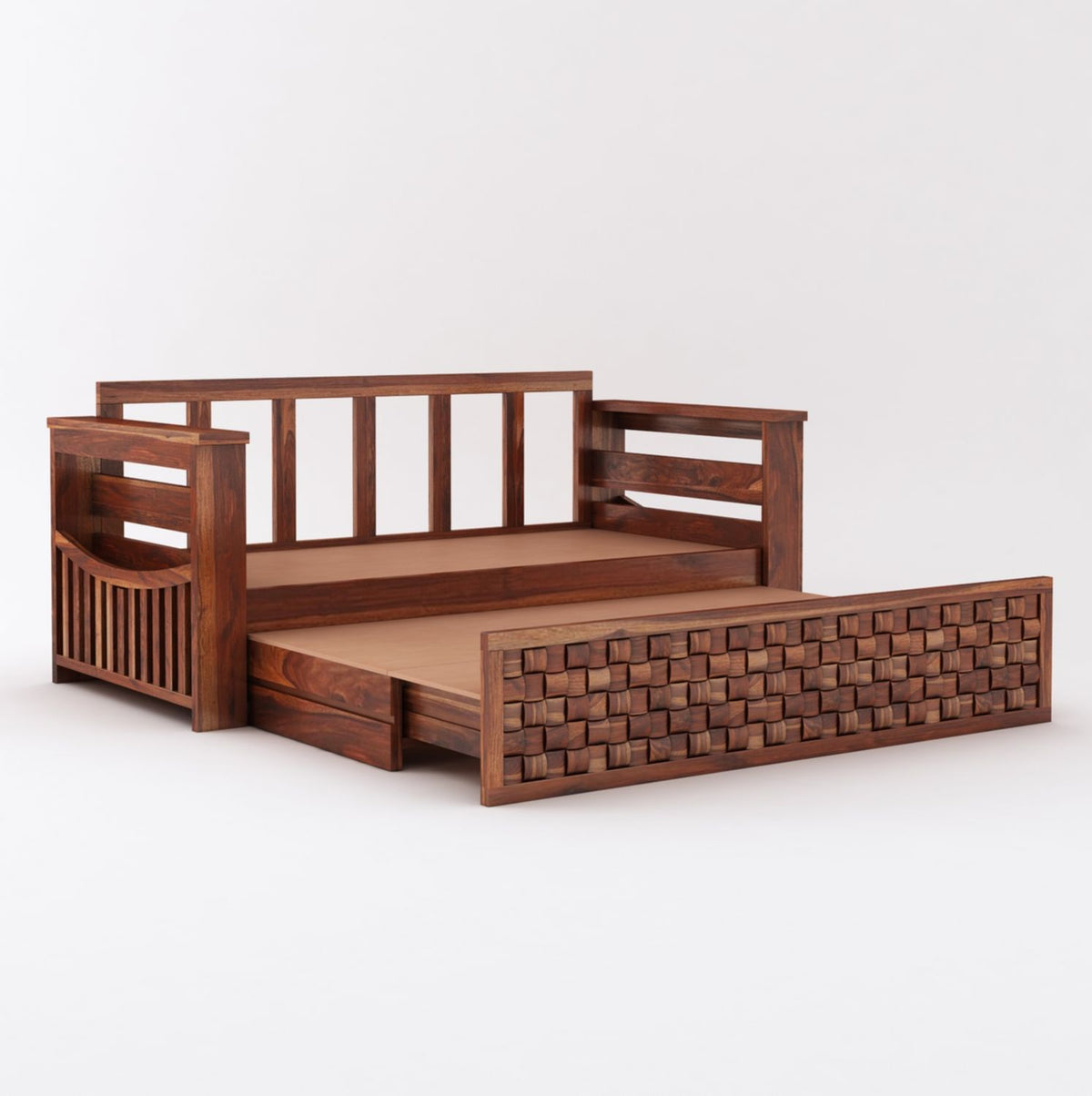 Olivia Solid Sheesham Wood 3 Seater Sofa Cum Bed (Natural Finish)