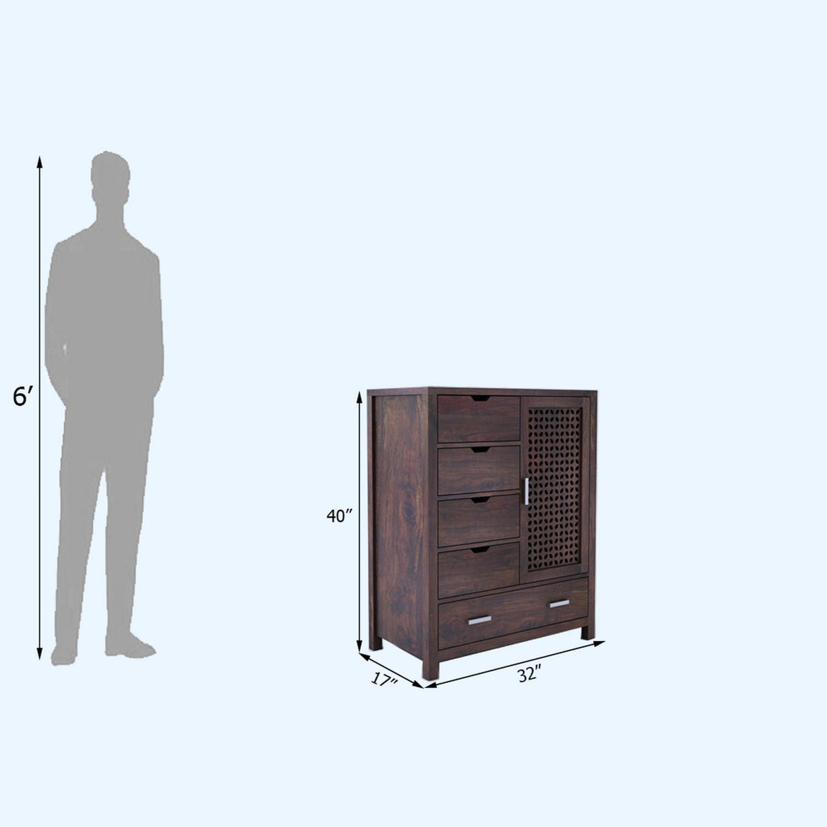Monstro Solid Sheesham Wood Cheat of Drawers (Walnut Finish)