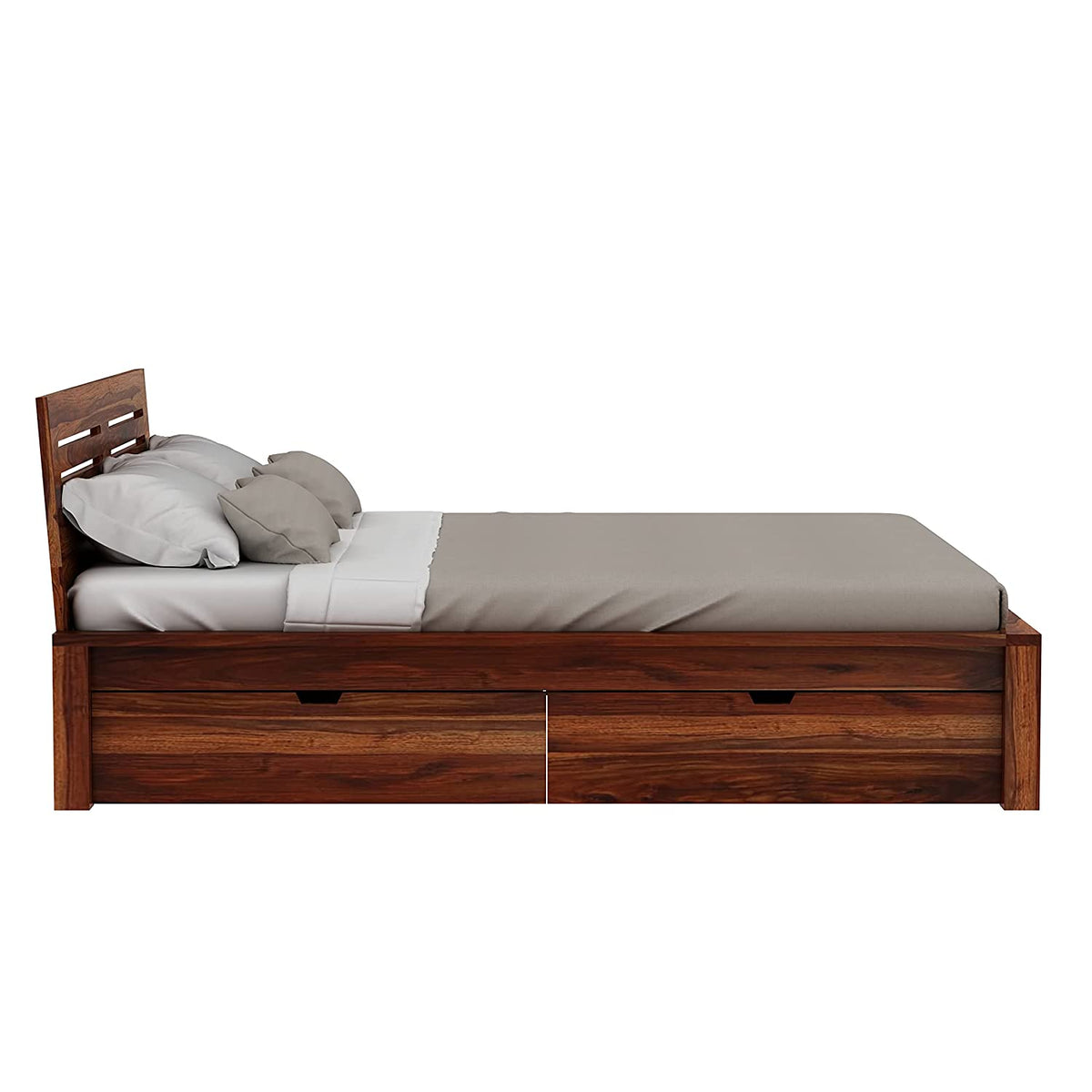 Due Solid Sheesham Wood Bed With Four Drawers (Queen Size, Natural Finish)
