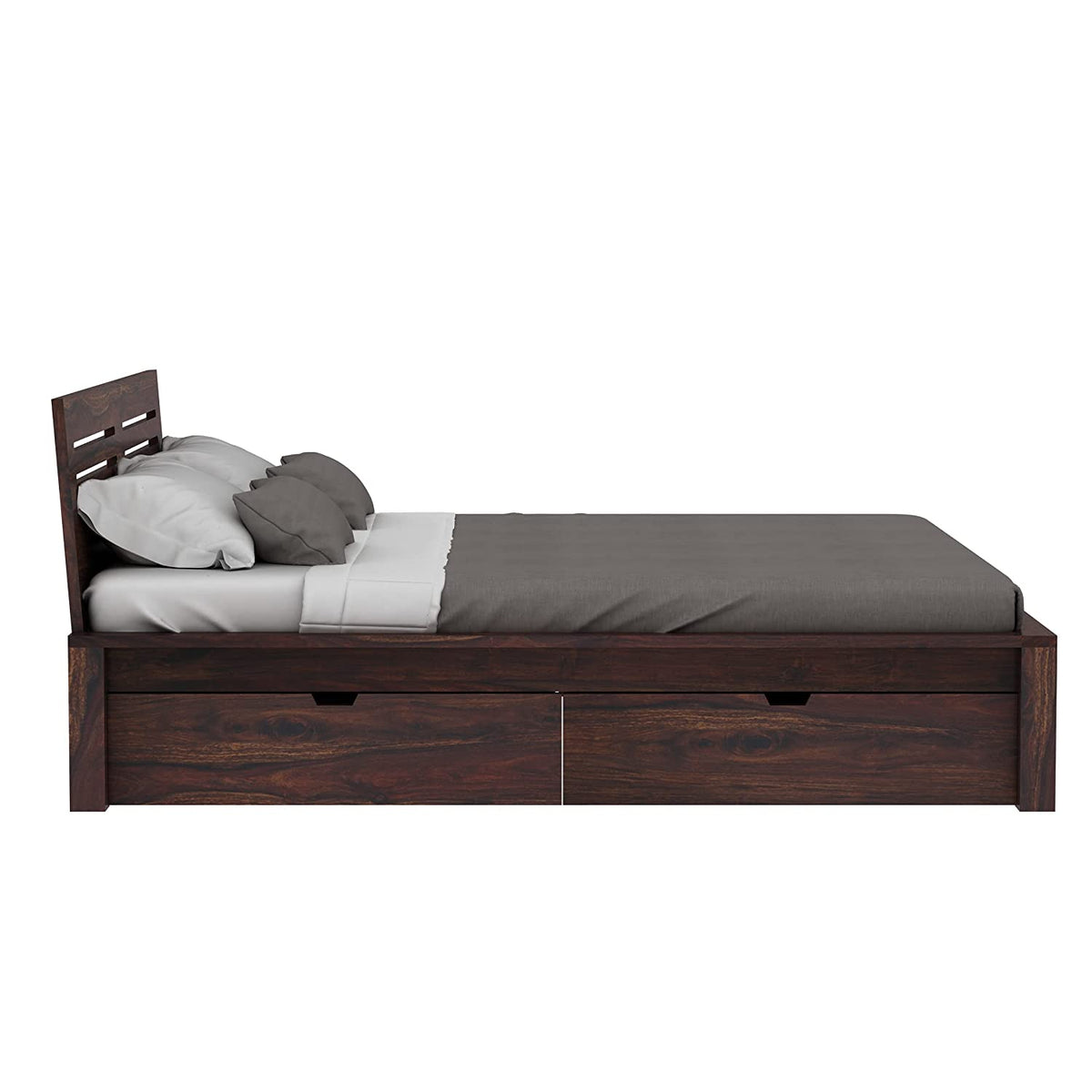 Due Solid Sheesham Wood Bed With Four Drawers (Queen Size, Walnut Finish)