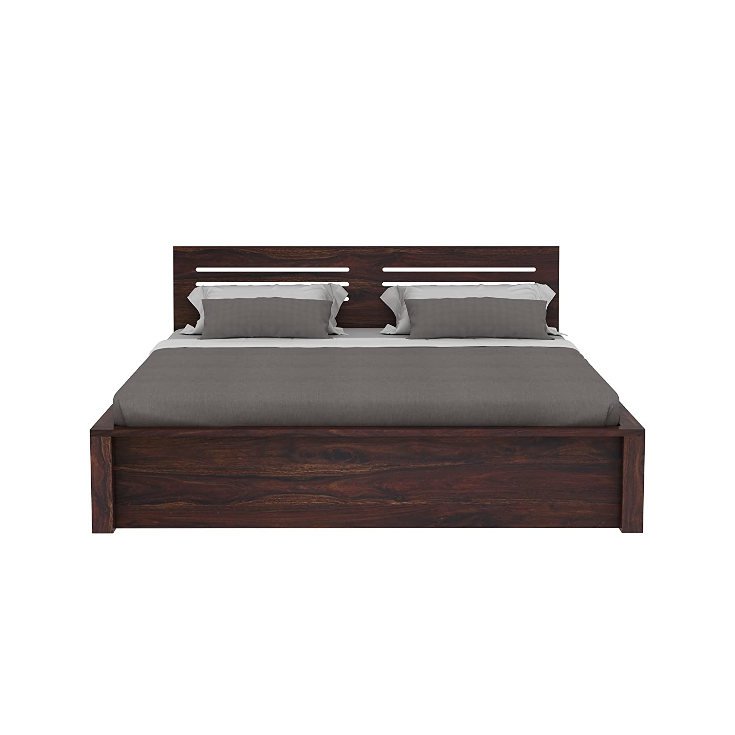 Due Solid Sheesham Wood Bed With Four Drawers (Queen Size, Walnut Finish)
