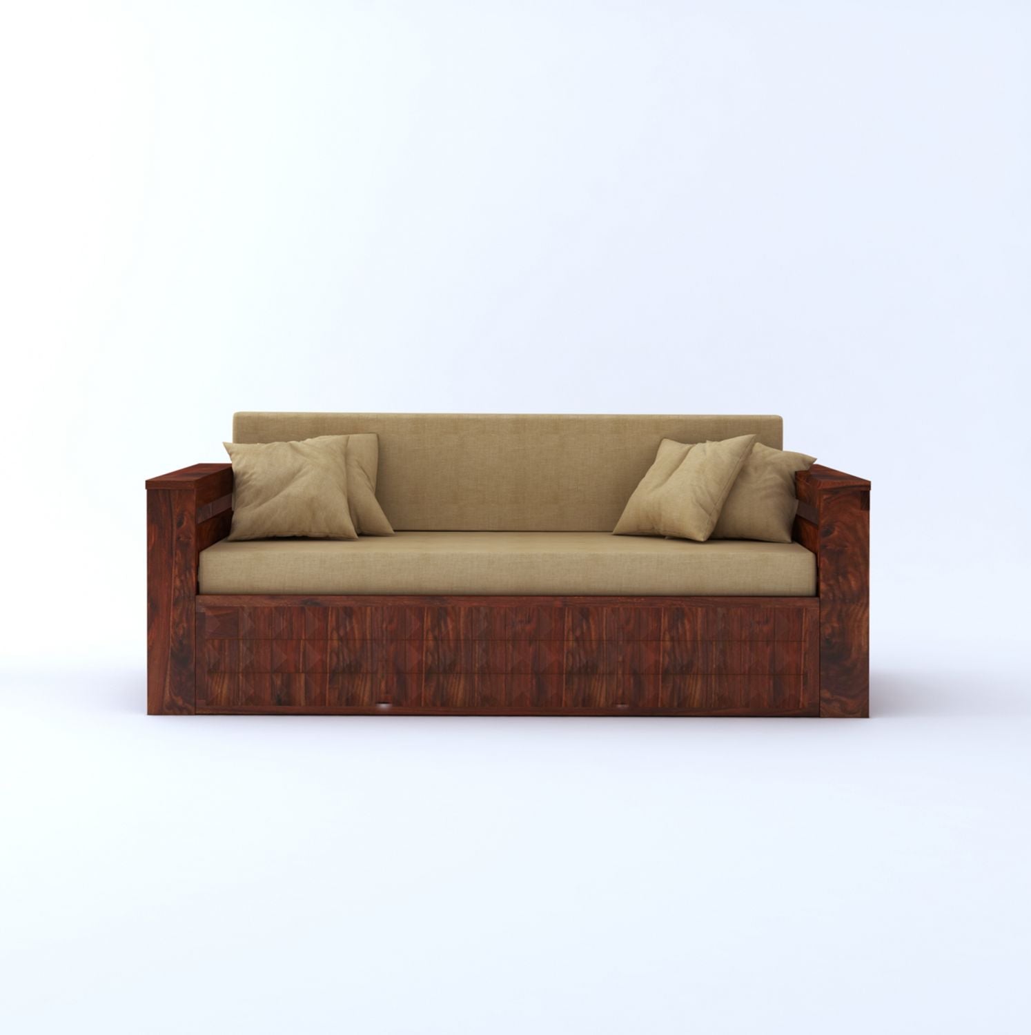 Sofia Solid Sheesham Wood 3 Seater Sofa Cum Bed (Natural Finish)