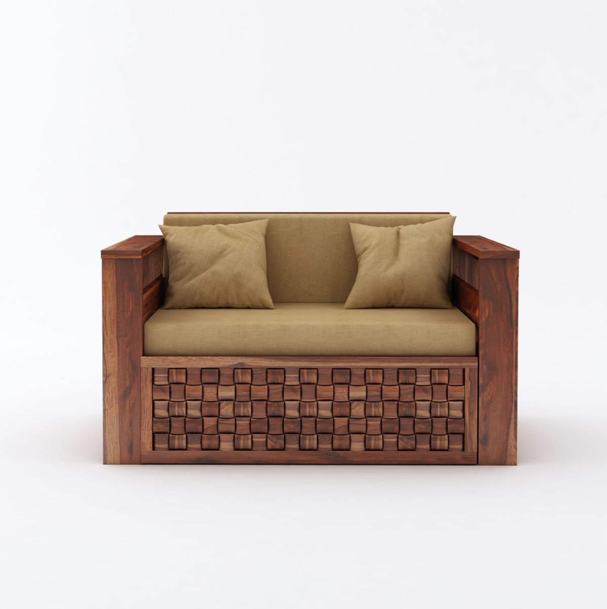 Olivia Solid Sheesham Wood 2 Seater Sofa Cum Bed (Natural Finish)
