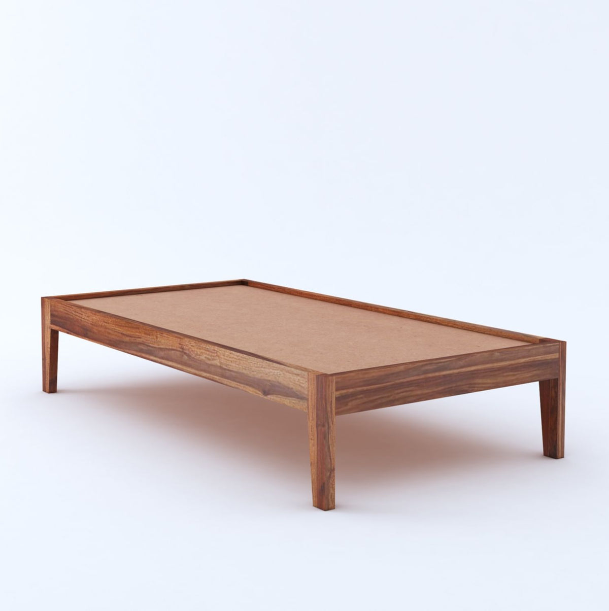 Minimal Solid Sheesham Wood Single Bed Without Storage (Natural Finish)