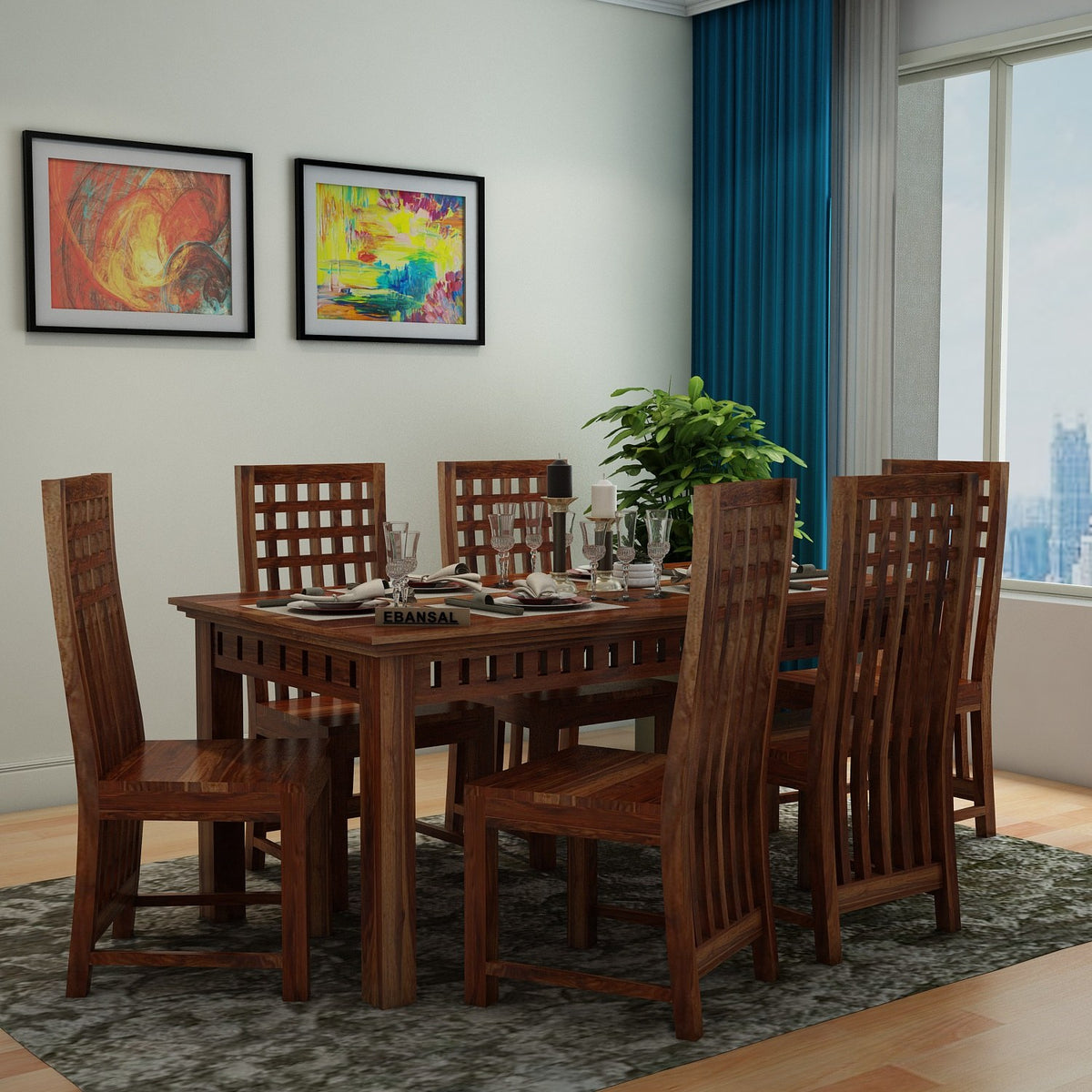Amer Solid Sheesham Wood 6 Seater Dining Set (Without Cushion, Natural Finish)