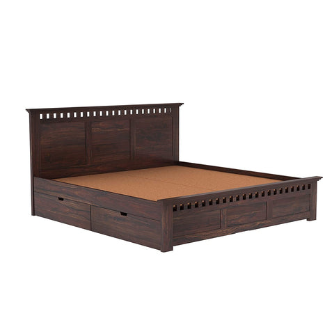 Amer Solid Sheesham Wood Bed With Four Drawers (Queen Size, Walnut Finish)