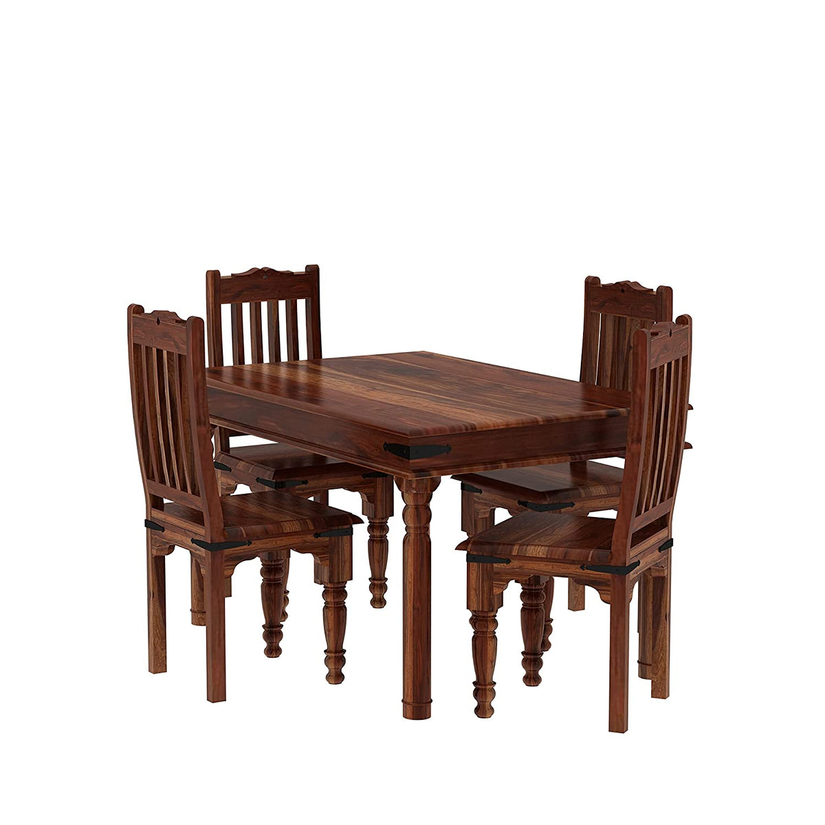 Ajmer Solid Sheesham Wood 4 Seater Dining Table With 4 Chairs (Without Cushion, Natural Finish)