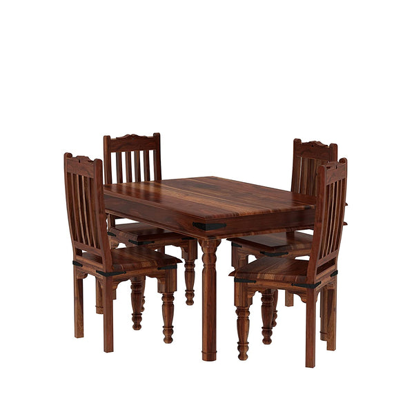Ajmer Solid Sheesham Wood 4 Seater Dining Table With 4 Chairs (Without Cushion, Natural Finish)