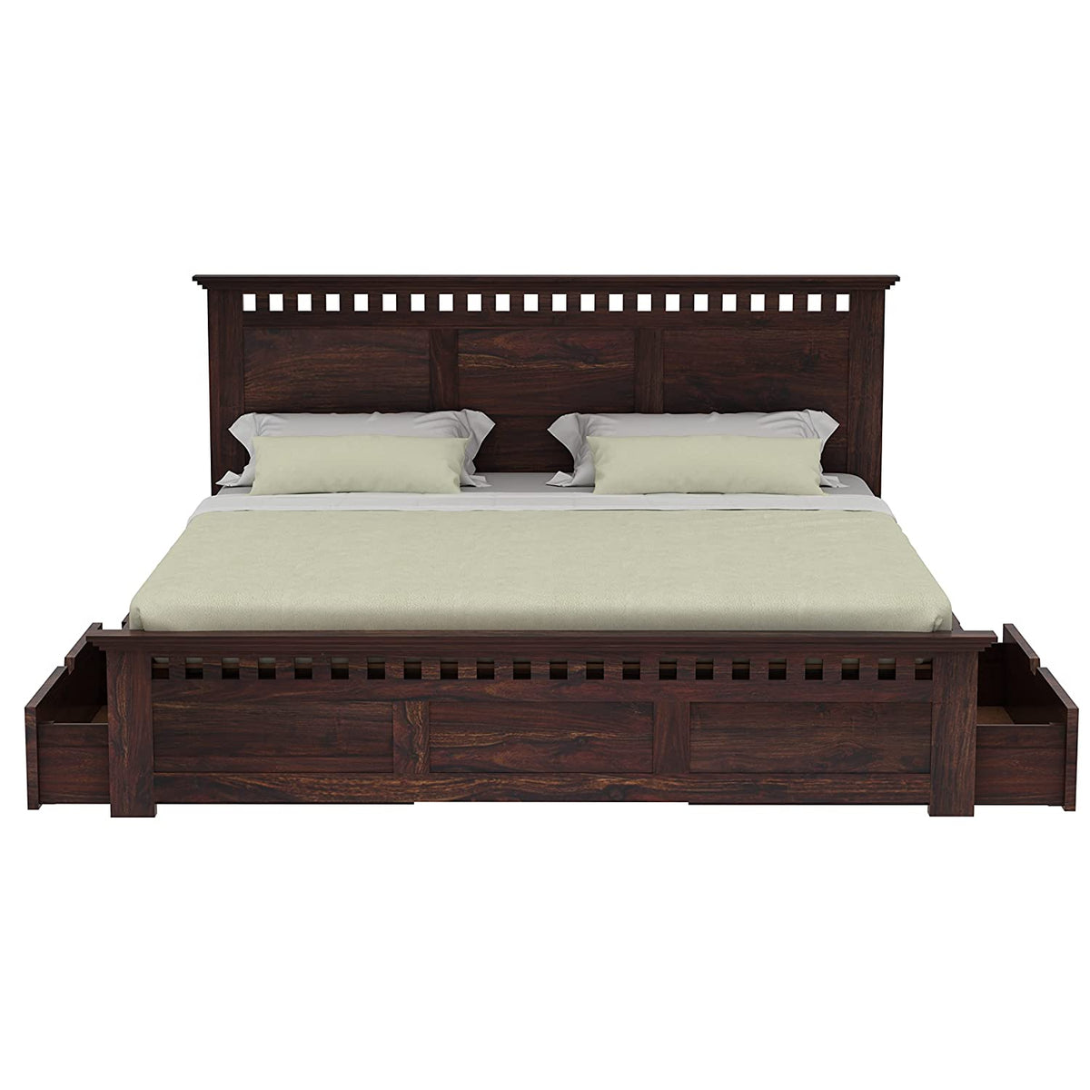 Amer Solid Sheesham Wood Bed With Four Drawers (King Size, Walnut Finish)