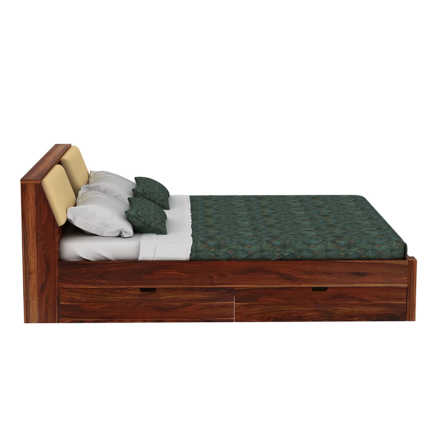 Rubikk Solid Sheesham Wood Bed With Four Drawers (King Size, Natural Finish)