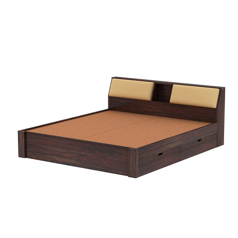 Rubikk Solid Sheesham Wood Bed With Four Drawers (Queen Size, Walnut Finish)