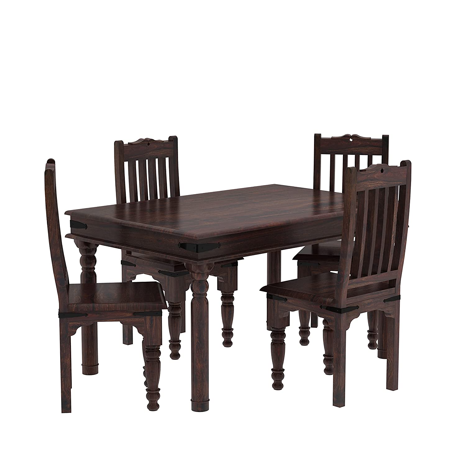 Ajmer Solid Sheesham Wood 4 Seater Dining Set (Without Cushion, Walnut Finish)
