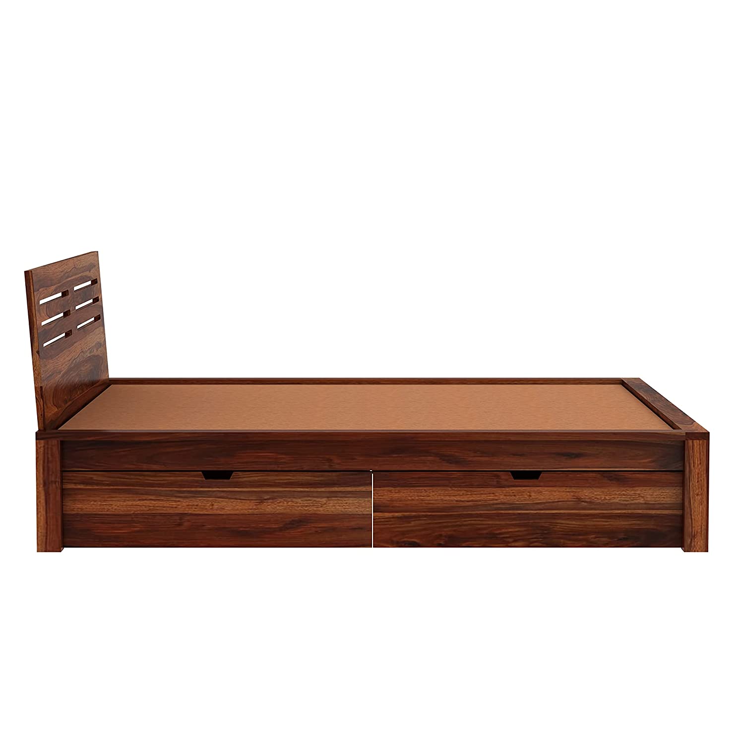 Due Solid Sheesham Wood Bed With Four Drawers (King Size, Natural Finish)